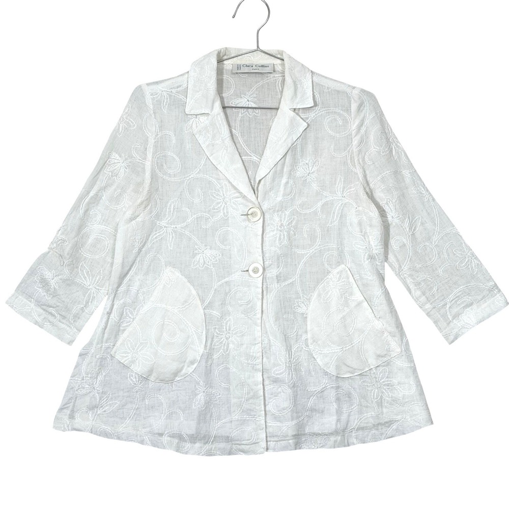 Clara Collins Paris Blazer Cotton Floral Embroidered French Cottagecore Costal